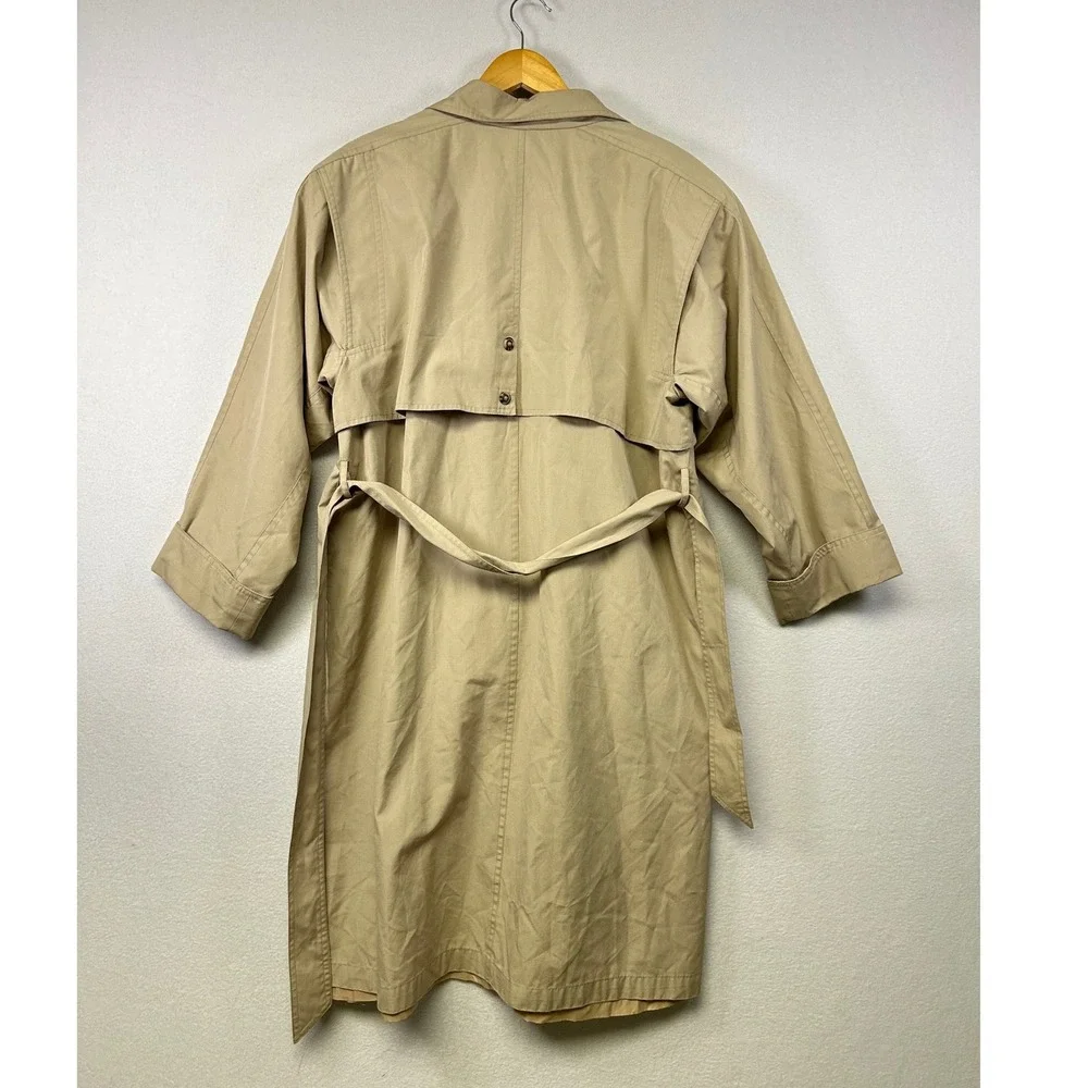 British Mist Classic Tan Double Breasted Trench Coat Belted Full Length Size 910